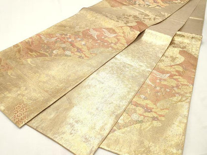 平和屋着物◎佐賀錦 六通柄袋帯 飛鶴花絵巻 金糸 正絹 逸品 CABF0036vf