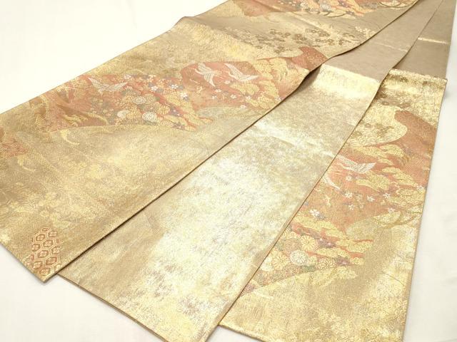 平和屋着物◎佐賀錦 六通柄袋帯 飛鶴花絵巻 金糸 正絹 逸品 CABF0036vf