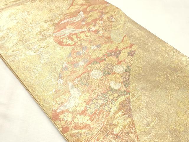 平和屋着物◎佐賀錦 六通柄袋帯 飛鶴花絵巻 金糸 正絹 逸品 CABF0036vf