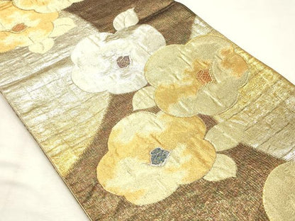 平和屋着物◎六通柄袋帯　椿　金銀糸　正絹　逸品　CABF0037vf