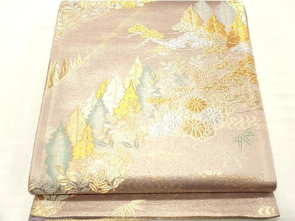 平和屋着物◎六通柄袋帯 遠山風景文 金銀糸 正絹 逸品 CABF0038vf