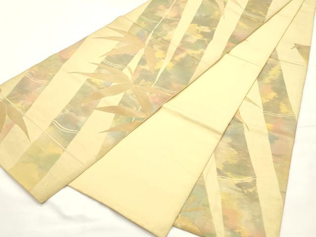 平和屋着物◎六通柄　本袋帯　笹竹文　金糸　正絹　逸品　CABF0072vf