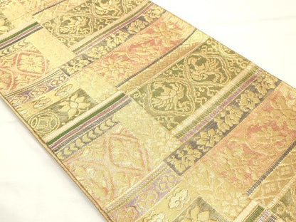 平和屋着物◎佐賀錦　六通柄袋帯　花鳥文　金糸　正絹　逸品　CABF0082vf