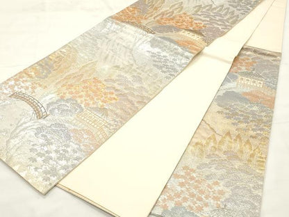 平和屋着物◎六通柄袋帯　京名所　プラチナ二重箔　正絹　逸品　CABF0083vf