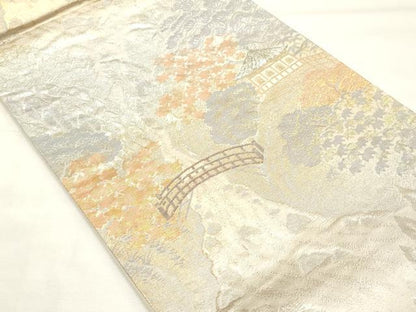平和屋着物◎六通柄袋帯　京名所　プラチナ二重箔　正絹　逸品　CABF0083vf