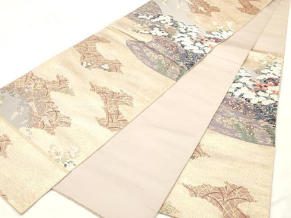 平和屋着物◎六通柄袋帯　唐織　九百錦　武蔵野の宴　金糸　正絹　逸品　CABF0100vf