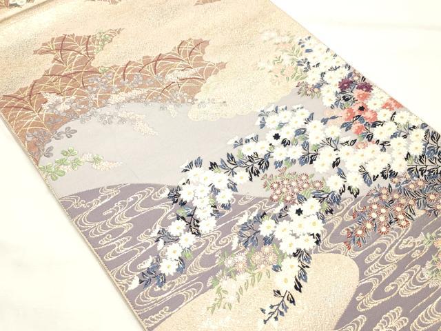 平和屋着物◎六通柄袋帯　唐織　九百錦　武蔵野の宴　金糸　正絹　逸品　CABF0100vf