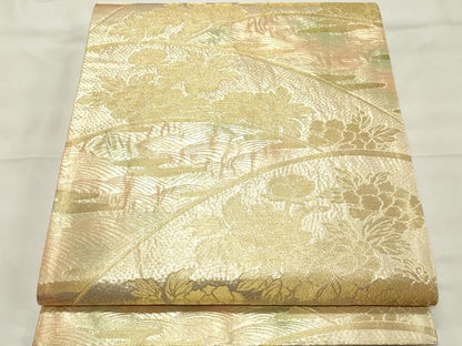 平和屋着物◎六通柄袋帯　草花文　金糸　正絹　逸品　CABF0105vf