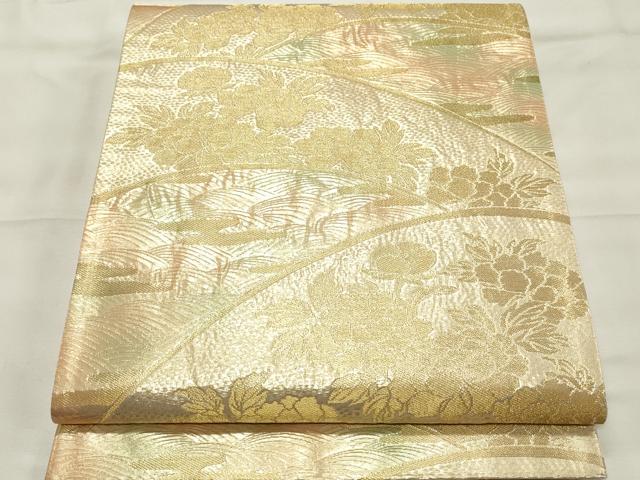 平和屋着物◎六通柄袋帯　草花文　金糸　正絹　逸品　CABF0105vf