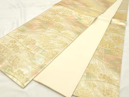 平和屋着物◎六通柄袋帯　草花文　金糸　正絹　逸品　CABF0105vf