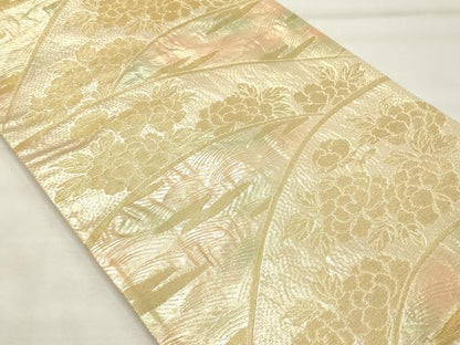 平和屋着物◎六通柄袋帯　草花文　金糸　正絹　逸品　CABF0105vf