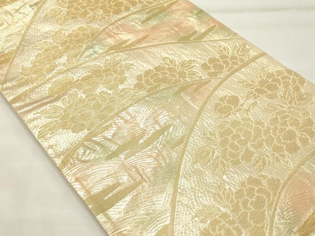 平和屋着物◎六通柄袋帯　草花文　金糸　正絹　逸品　CABF0105vf