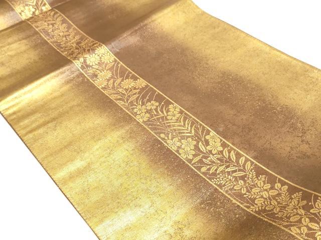 平和屋着物◎六通柄袋帯　草花間道　金糸　引箔　正絹　逸品　CABF0102vf