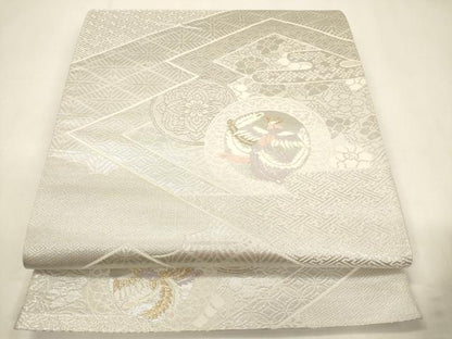 平和屋着物◎六通柄袋帯 松皮菱鳳凰花丸文 金銀糸 正絹 逸品 CABF0106ak