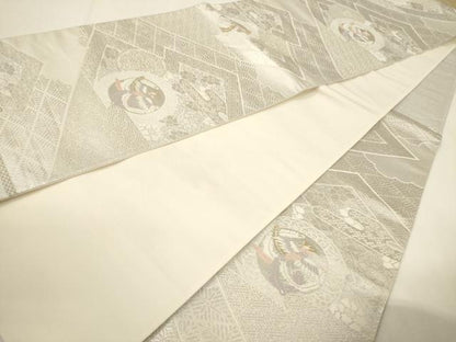 平和屋着物◎六通柄袋帯 松皮菱鳳凰花丸文 金銀糸 正絹 逸品 CABF0106ak