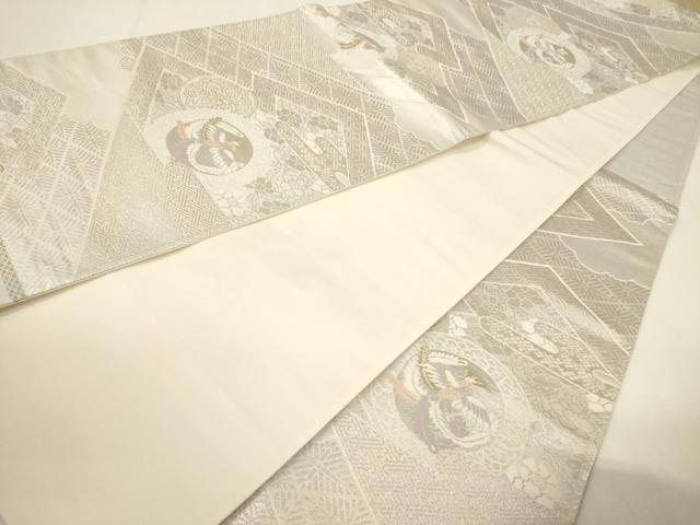平和屋着物◎六通柄袋帯 松皮菱鳳凰花丸文 金銀糸 正絹 逸品 CABF0106ak