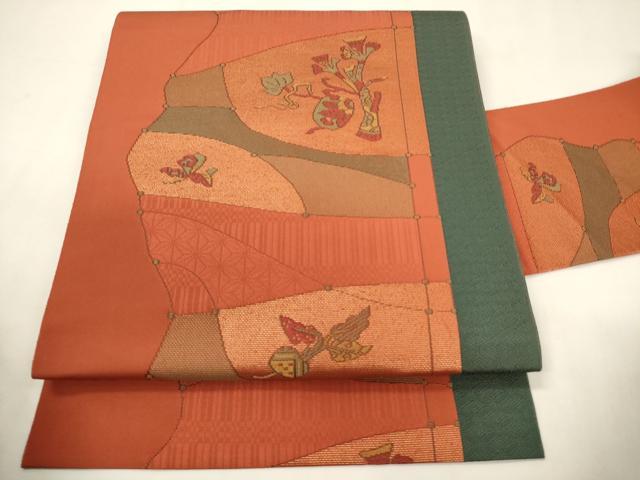 平和屋着物◎本場筑前博多織 八寸名古屋帯 切嵌枝葉文 正絹 逸品 CABF0116ak