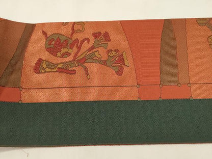 平和屋着物◎本場筑前博多織 八寸名古屋帯 切嵌枝葉文 正絹 逸品 CABF0116ak