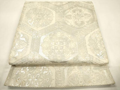 平和屋着物◎六通柄袋帯　正倉院亀甲花文　銀糸　正絹　逸品　CABF0119ak