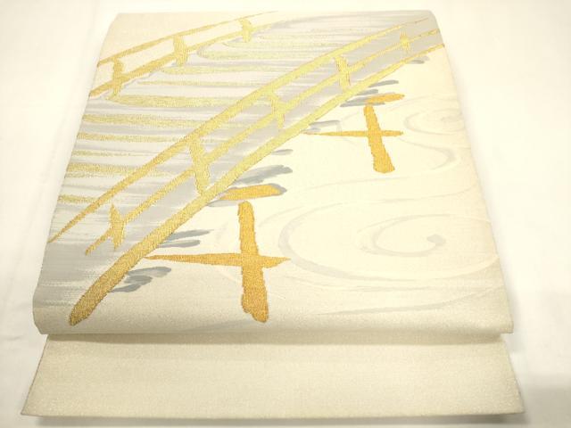 平和屋着物◎太鼓柄袋帯　綴れ　流水渡り橋文　金糸　正絹　逸品　CABF0122ak