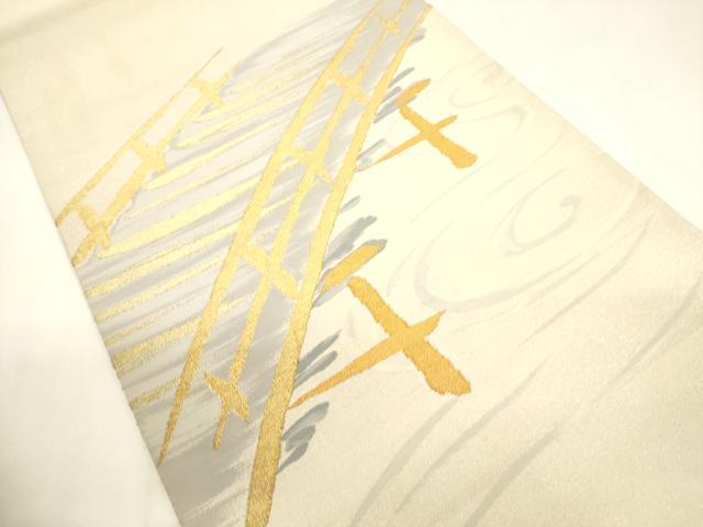 平和屋着物◎太鼓柄袋帯　綴れ　流水渡り橋文　金糸　正絹　逸品　CABF0122ak