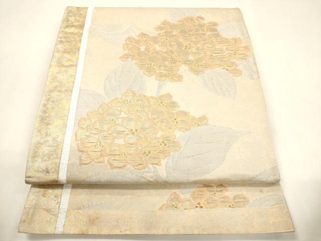 平和屋着物◎六通柄袋帯　ふくれ織　紫陽花　金銀糸　引箔　正絹　逸品　CABF0125ak