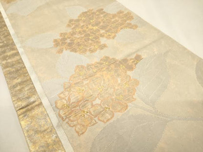 平和屋着物◎六通柄袋帯　ふくれ織　紫陽花　金銀糸　引箔　正絹　逸品　CABF0125ak