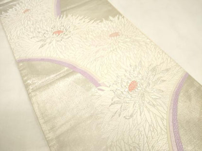 平和屋着物◎六通柄袋帯　唐織　流水花文　銀糸　正絹　逸品　CABF0126ak