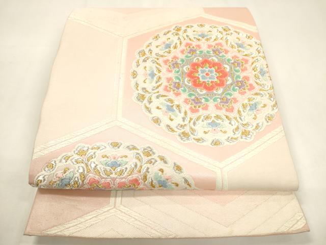 平和屋着物◎六通柄袋帯　唐織　正倉院亀甲花文　金銀糸　正絹　逸品　CABF0130ak