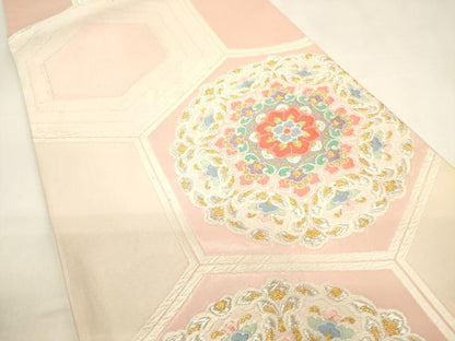 平和屋着物◎六通柄袋帯　唐織　正倉院亀甲花文　金銀糸　正絹　逸品　CABF0130ak