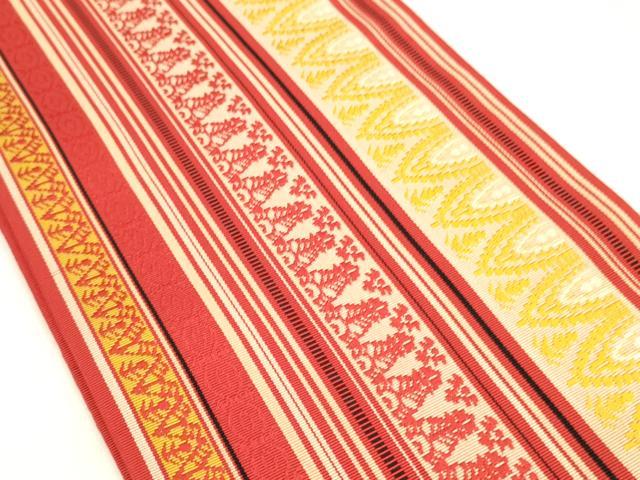平和屋着物■本場筑前博多織 半幅帯 吉祥間道 証紙付き 正絹 逸品 CABF0158ak