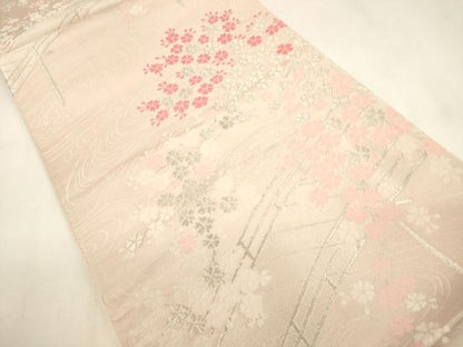 平和屋着物◎西陣　六通柄袋帯　唐織　渡り橋桜文　銀糸　正絹　逸品　未使用　CABF0173ak