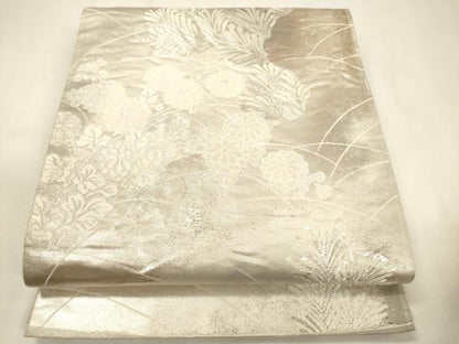 平和屋着物◎六通柄袋帯　唐織　草花文　銀糸　正絹　逸品　CABF0177ak