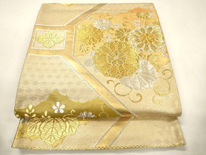 平和屋着物◎六通柄袋帯　唐織　雲取り蜀江花文　金銀糸　正絹　逸品　CABF0180ak