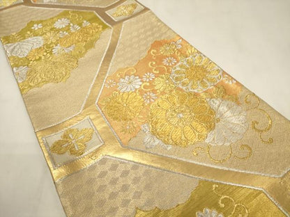 平和屋着物◎六通柄袋帯　唐織　雲取り蜀江花文　金銀糸　正絹　逸品　CABF0180ak