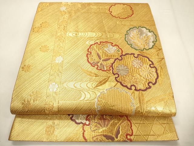 平和屋着物◎六通柄袋帯　唐織　雪輪花蝶文　金銀糸　正絹　逸品　CABF0206ak