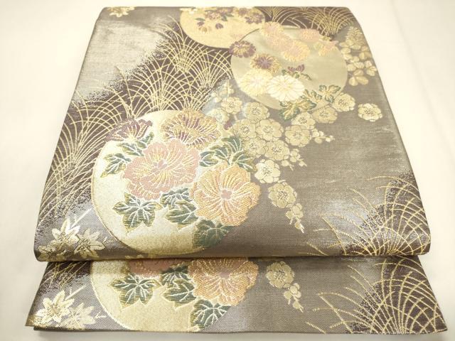 平和屋着物◎六通柄袋帯　草花丸文　金糸　正絹　逸品　CABF0208ak