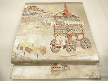 平和屋着物◎六通柄袋帯　作家物　祇園祭山鉾図　金銀糸　引箔　正絹　逸品　CABF0219ak