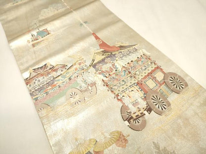 平和屋着物◎六通柄袋帯　作家物　祇園祭山鉾図　金銀糸　引箔　正絹　逸品　CABF0219ak
