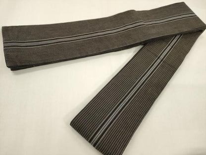 平和屋着物●男性　両面　角帯　縞間道　黒地　CABF0260ak