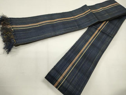 平和屋着物●男性　本場筑前博多織　両面　角帯　間道　正絹　逸品　CABF0321ak