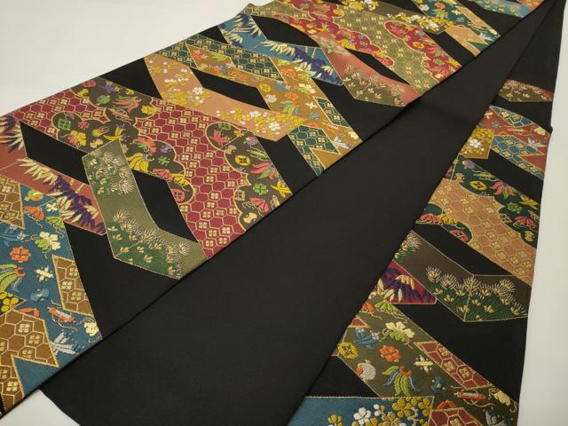 平和屋着物●河崎工房　河崎晴生　六通柄　本袋帯　唐織　宝寿重文　黒地　金糸　正絹　逸品　未使用　CABF0328ak