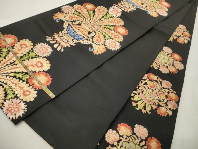平和屋着物●六通柄　本袋帯　伊太和華文　黒地　金銀糸　正絹　逸品　CABF0330ak