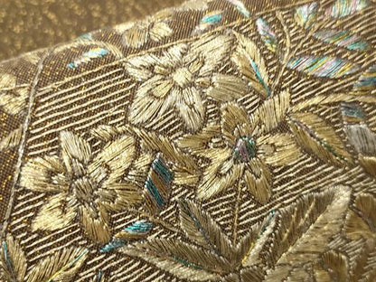 平和屋着物●半幅帯　総刺繍　草花文　金銀糸　正絹　逸品　CABF0354ak