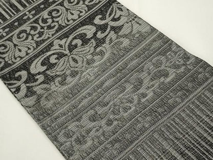 平和屋着物▽両面　半幅帯　スリーシーズン　春夏秋　櫛織　横段吉祥花文　正絹　逸品　未使用　CABF0355ak
