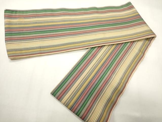 平和屋着物●本場筑前博多織　半幅帯　縞間道　証紙付き　正絹　逸品　CABF0357ak