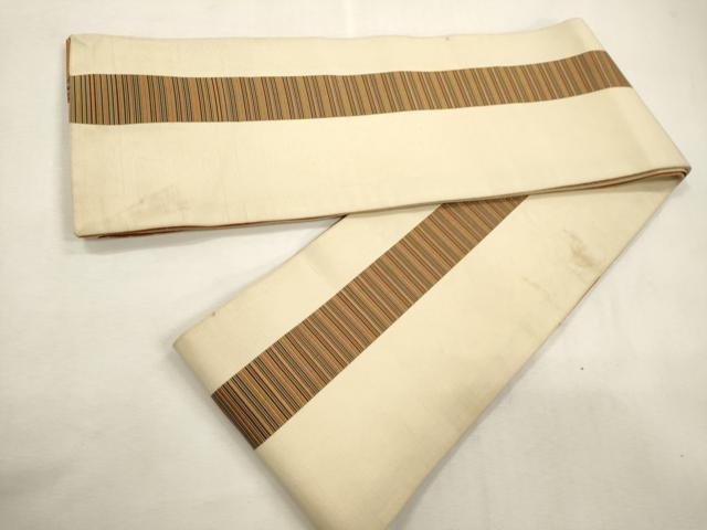 平和屋着物●本場筑前博多織　両面　半幅帯　小袋帯　枝花間道　正絹　逸品　CABF0362ak