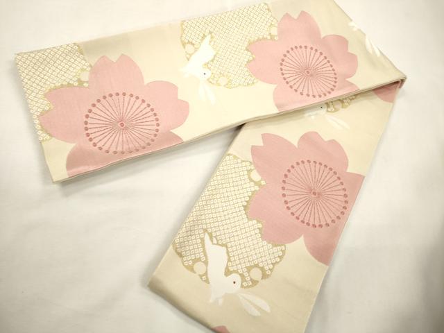 平和屋着物●半幅帯　雪輪桜兎/うさぎ文　金糸　未使用　CABF0377ak