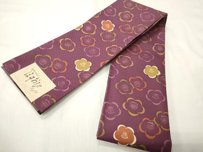 平和屋着物●両面　半幅帯　市松舞桜文/舞梅文　未使用　CABF0384ak