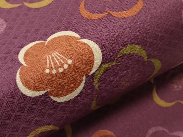 平和屋着物●両面　半幅帯　市松舞桜文/舞梅文　未使用　CABF0384ak